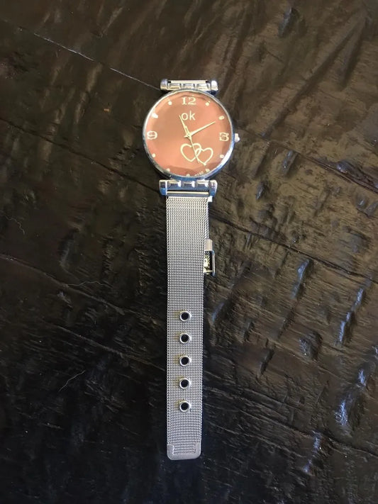 Silver and Pink Heart Watch