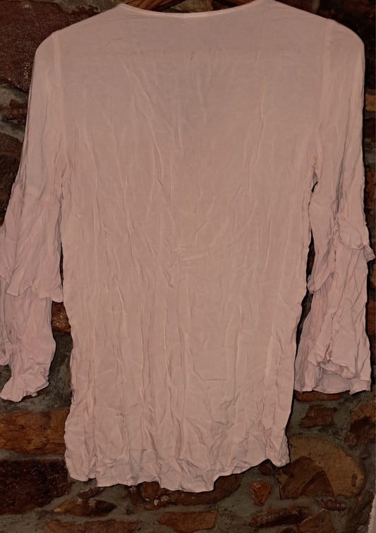 Oak Ridge Strappy Chest Long Sleeve Top with ruffled Sleeves