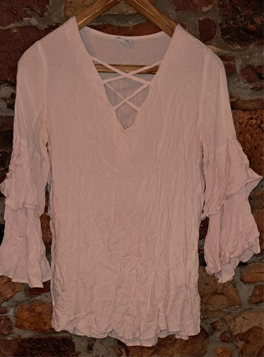Oak Ridge Strappy Chest Long Sleeve Top with ruffled Sleeves