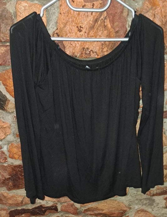 Cotton On Black Wide Shoulder Long Sleeve Blouse