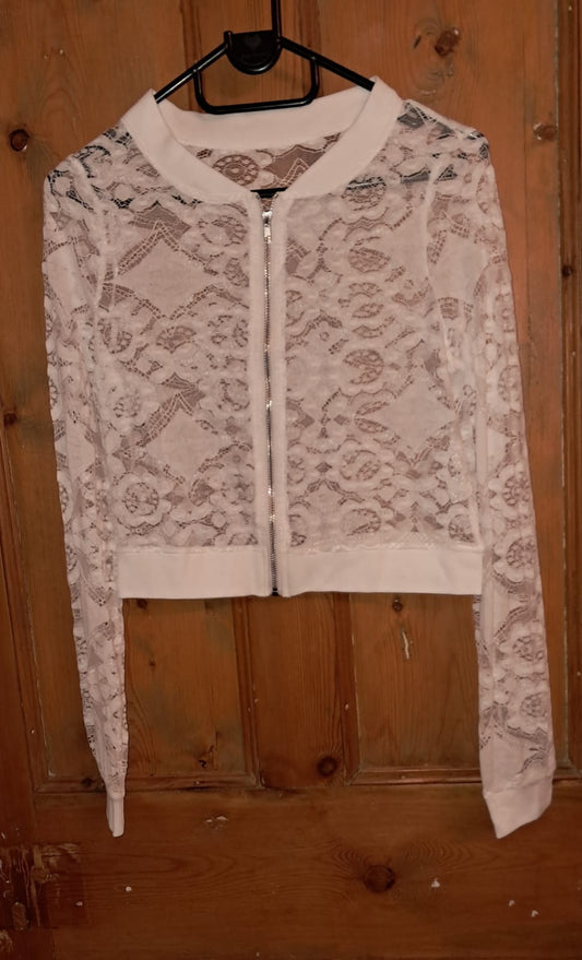Lace Look Long Sleeve Zipper Top
